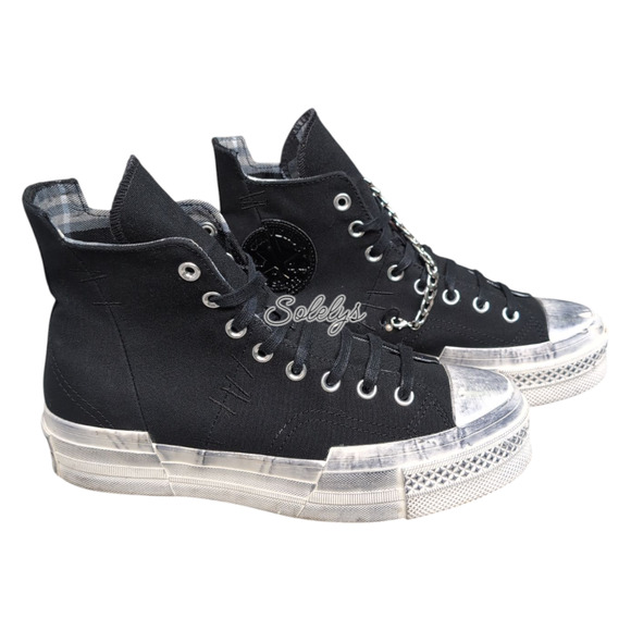Converse Chuck 70 Plus Hi Punk Black Egret Distressed Platform Sneaker Women 9.5 - Picture 4 of 10